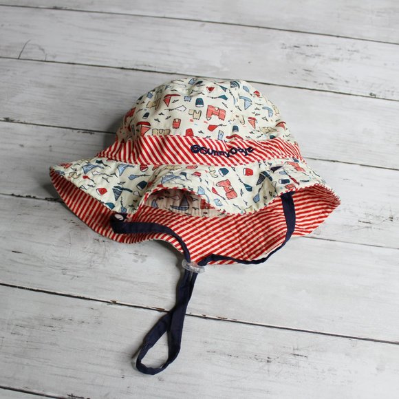 Sunny Dayz Infant Boy Nautical Floppy Beach Sun Hat Red Navy Chin Strap - Picture 1 of 3